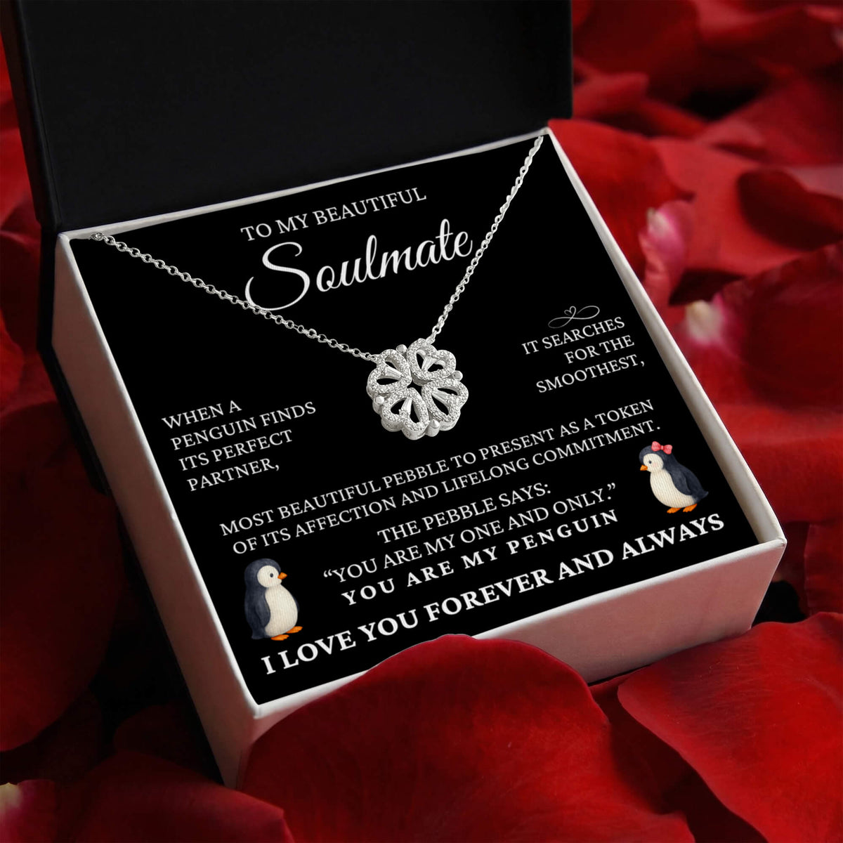 Four Hearts Necklace - To My Beautiful Soulmate "You Are My One and Only, You Are My Penguin"
