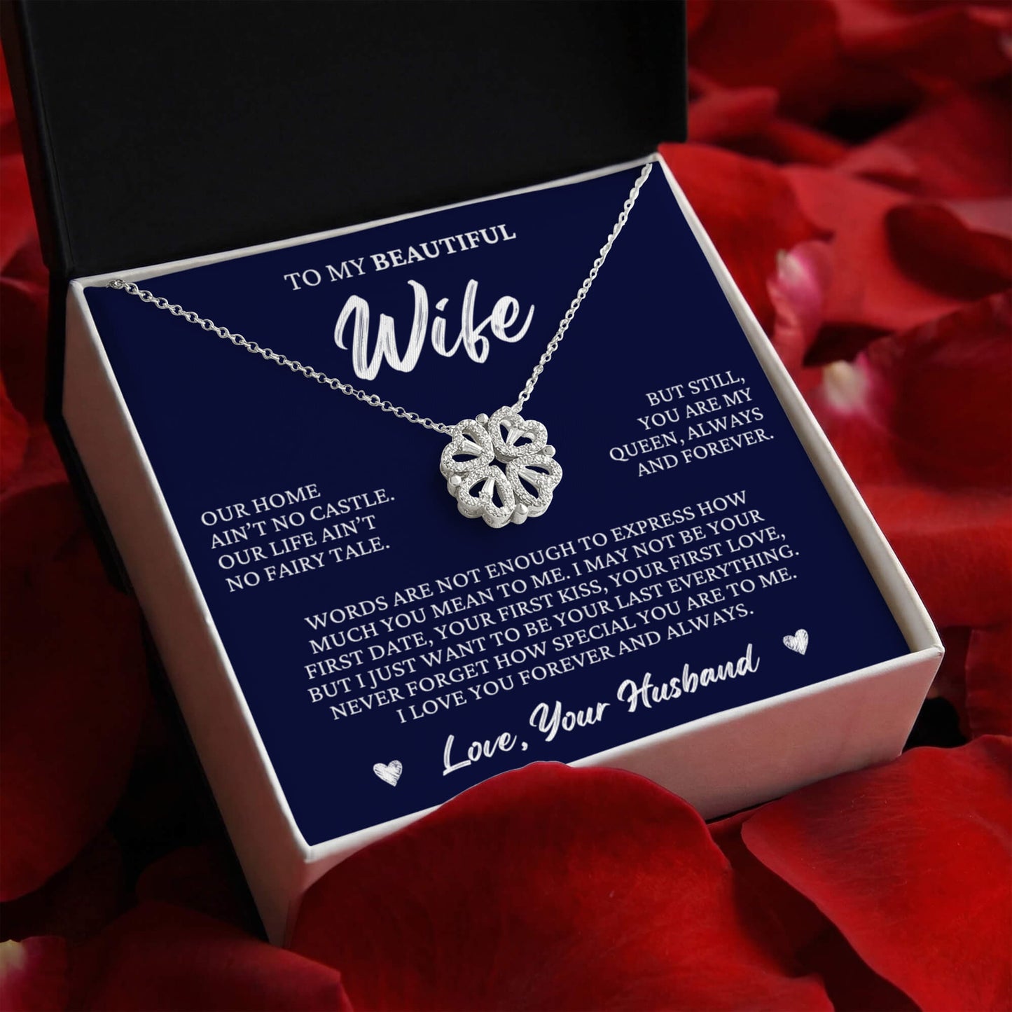 Four Heart Necklace - To My Beautiful Wife "I Love You Forever and Always"