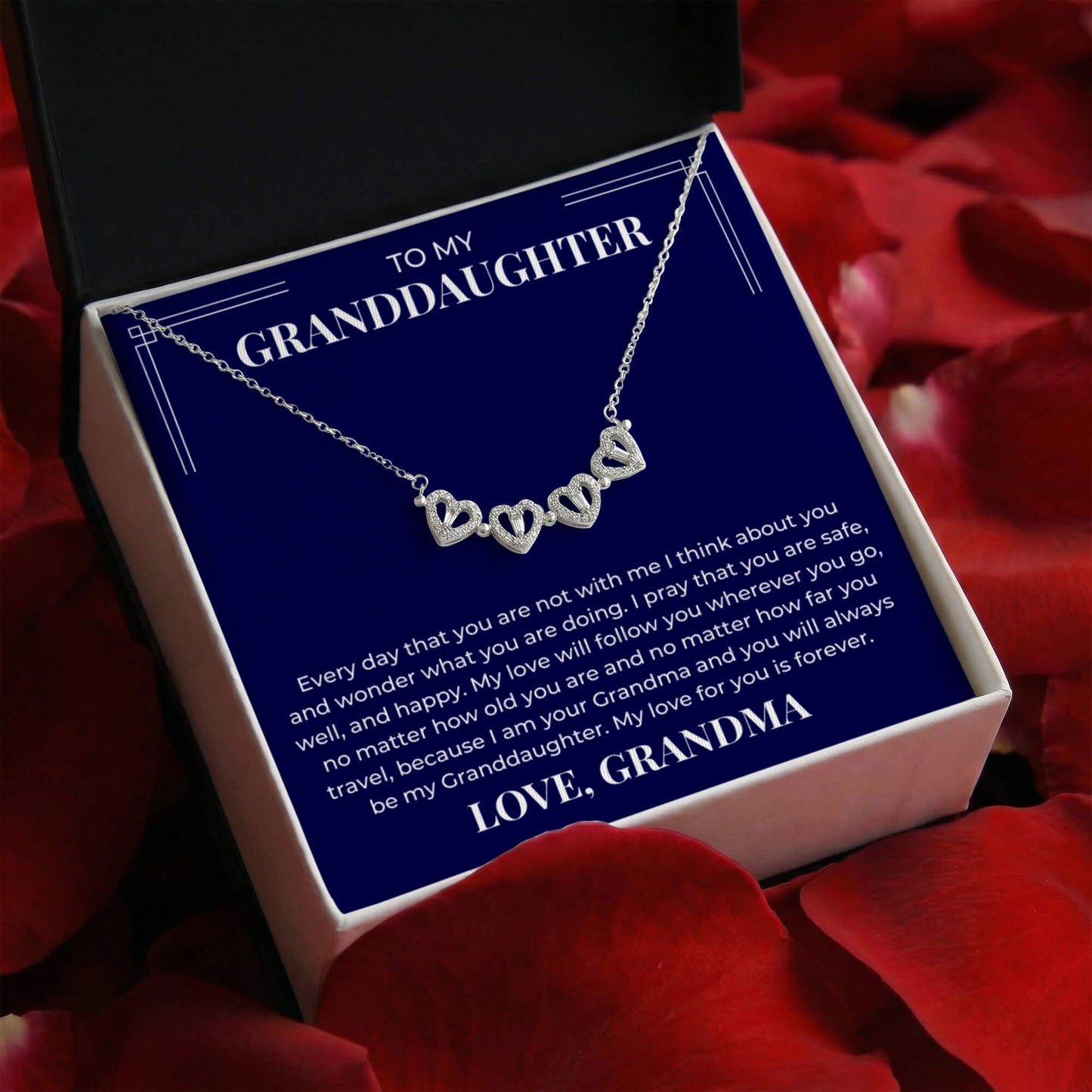 Four Heart Necklace - To My Granddaughter "My Love for you is Forever"