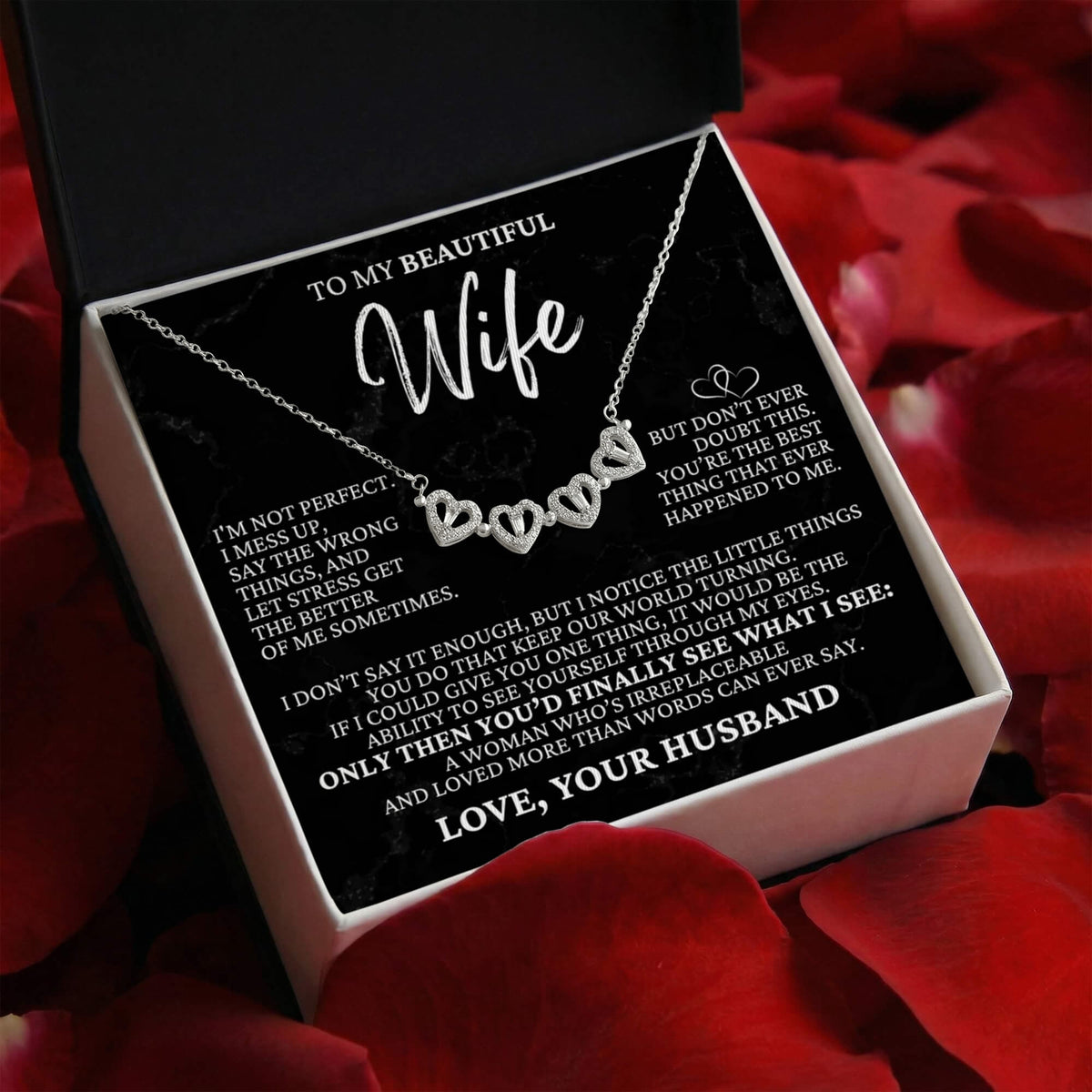 Four Hearts Necklace - To My Beautiful Wife "You're The Best Thing That Ever Happened To Me"