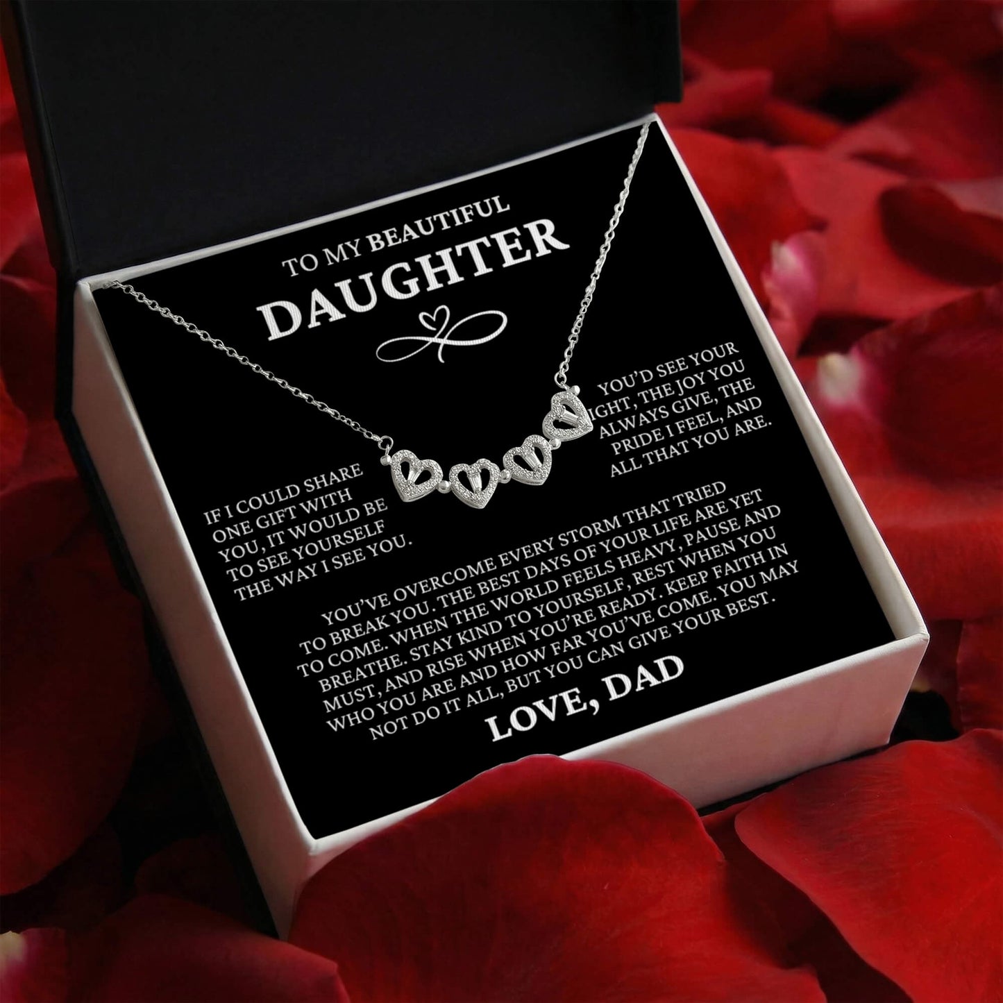 Four Heart Necklace - To My Beautiful Daughter " Heartfelt Message Card"