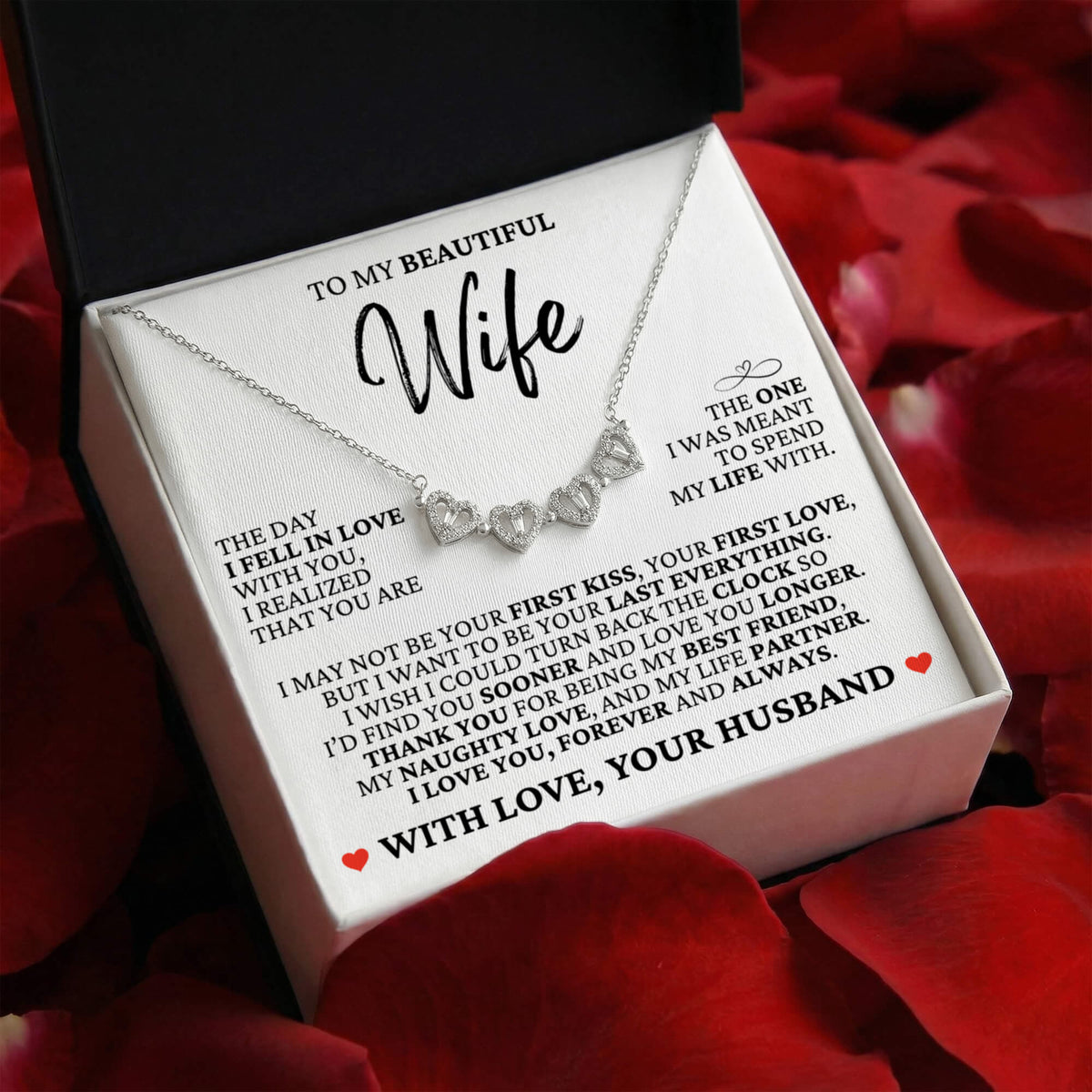 Four Hearts Necklace - To My Beautiful Wife "Thank You for Being My Best Friend"