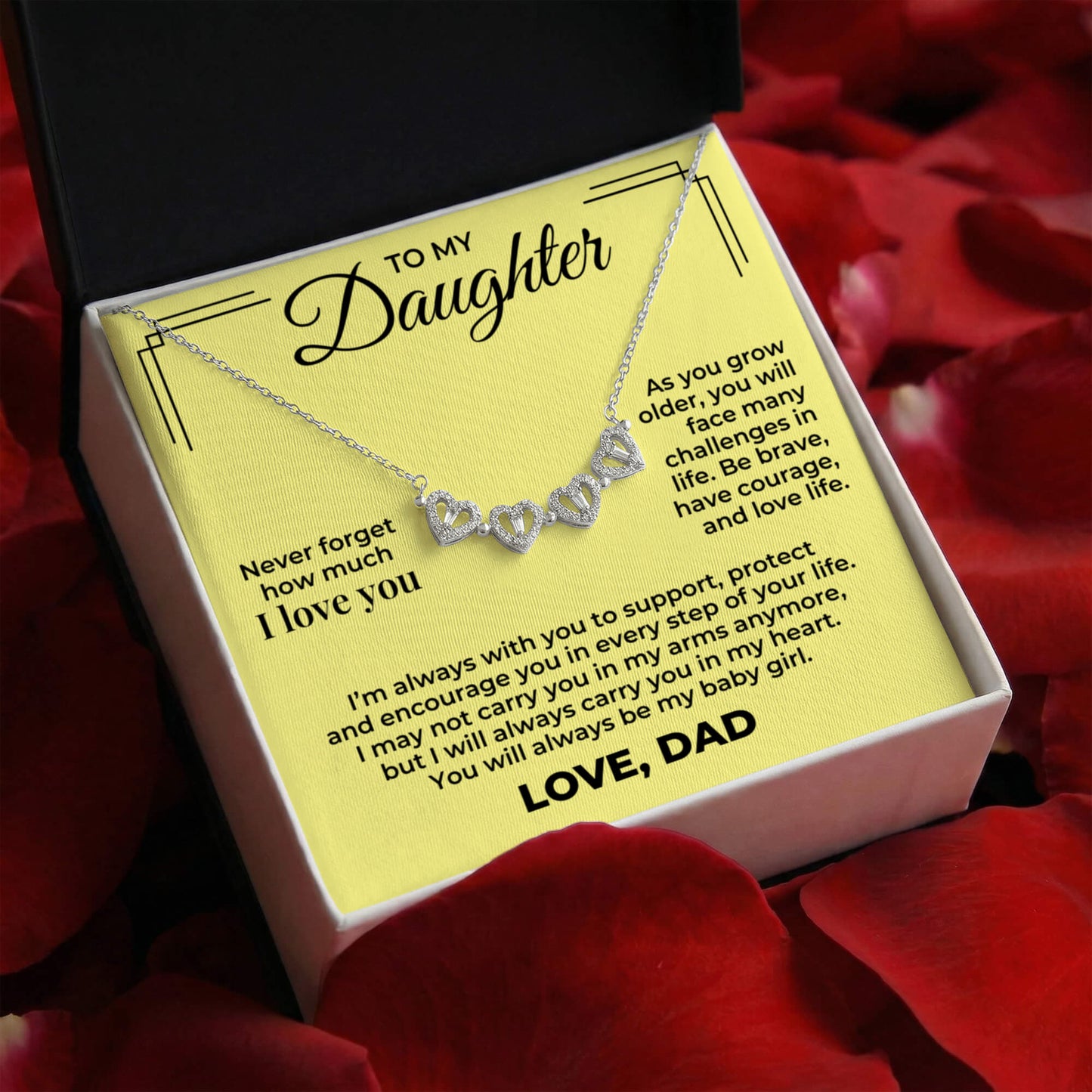 Magnetic Hearts Necklace - To My Daughter "Never Forget How Much I Love You"