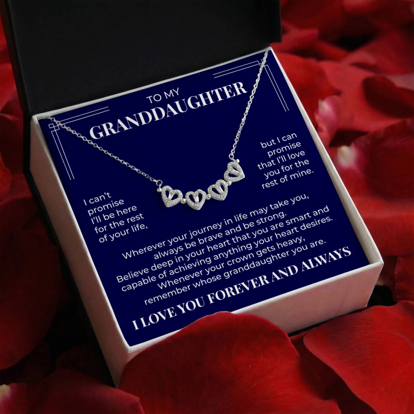 Four Heart Necklace - To My Granddaughter "Always be Brave and be Strong"