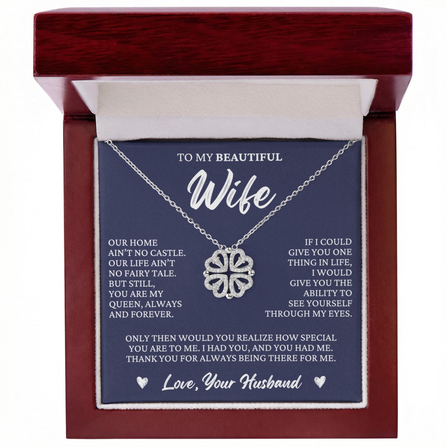 Four Heart Necklace - To My Beautiful Wife "You Are My Queen"
