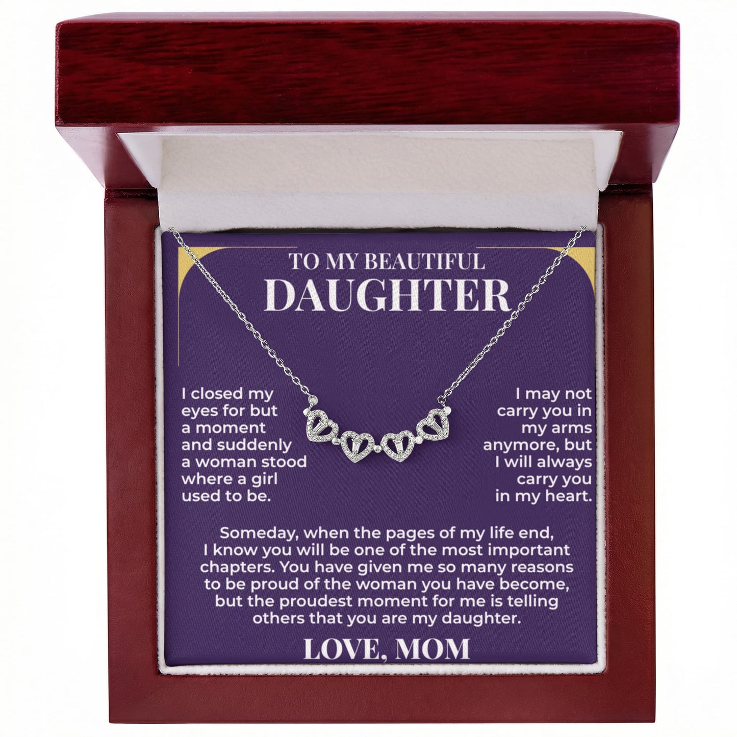 Magnetic Hearts Necklace - To My Beautiful Daughter "I Will Always Carry You In My Heart"