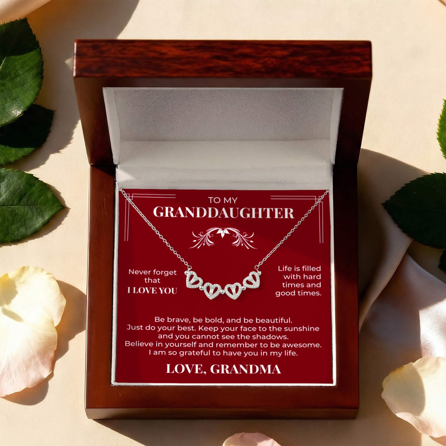 Four Heart Necklace - To My Granddaughter "Never Forget That I Love You"