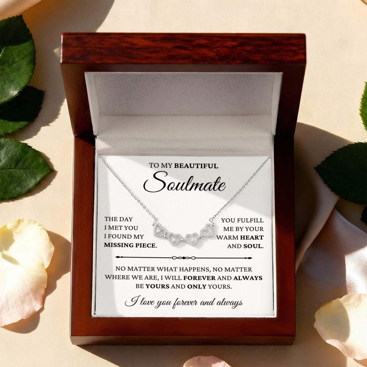 Four Heart Necklace - To My Beautiful Soulmate "I Found My Missing Piece"