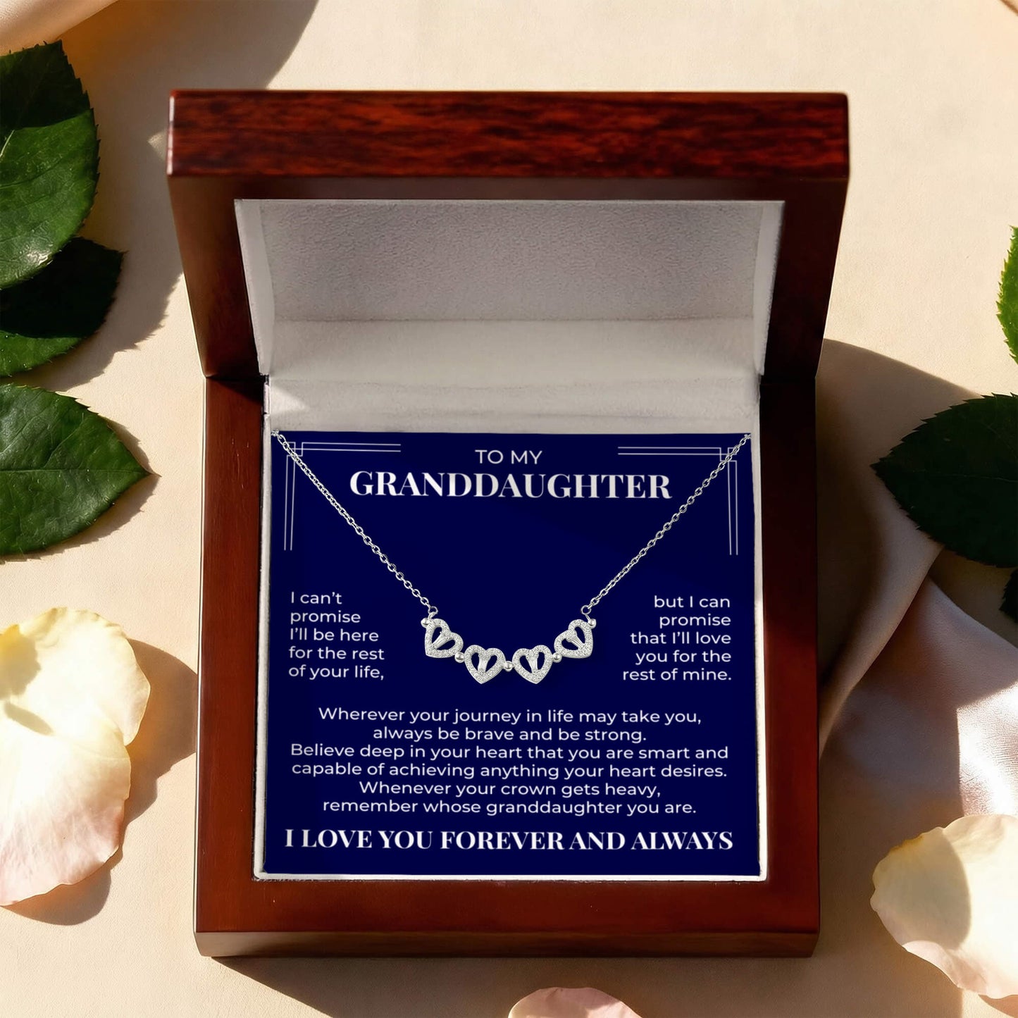 Four Heart Necklace - To My Granddaughter "Always be Brave and be Strong"