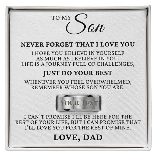 Engraved Men's Ring with Message Card - To My Son "Just Do Your Best"