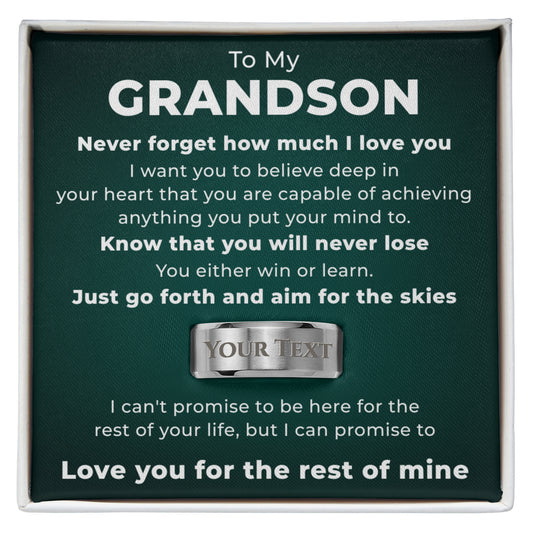 Engraved Men's Ring with Message Card - To Our Grandson "Never Forget How Much I Love You"