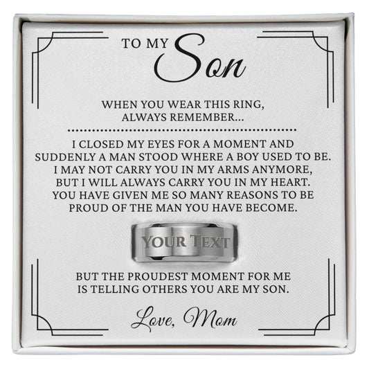 Engraved Men's Ring with Message Card - To My Son "Always Remember"