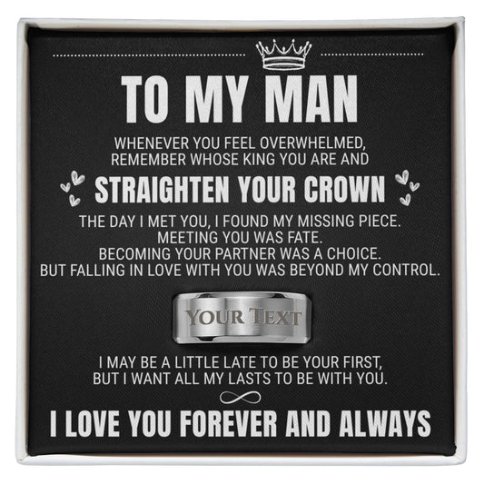 To My Man - Engraved Men's Ring with Message Card