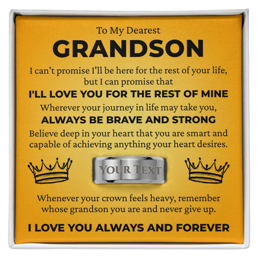 Engraved Men's Ring with Message Card - To My Grandson "Always Be Brave and Strong"