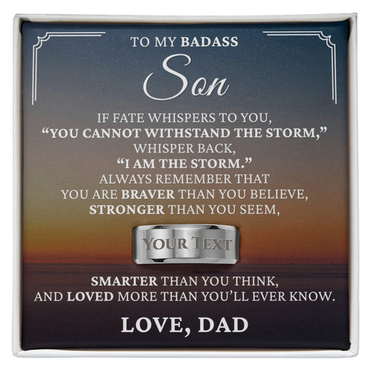 Engraved Men's Ring with Message Card - To My Son "I Am The Storm"
