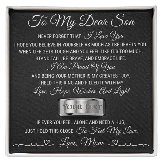 Engraved Men's Ring with Message Card - To My Son "I Am So Proud of You"