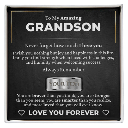 Engraved Men's Ring with Message Card - To Our Grandson "Always Remember"
