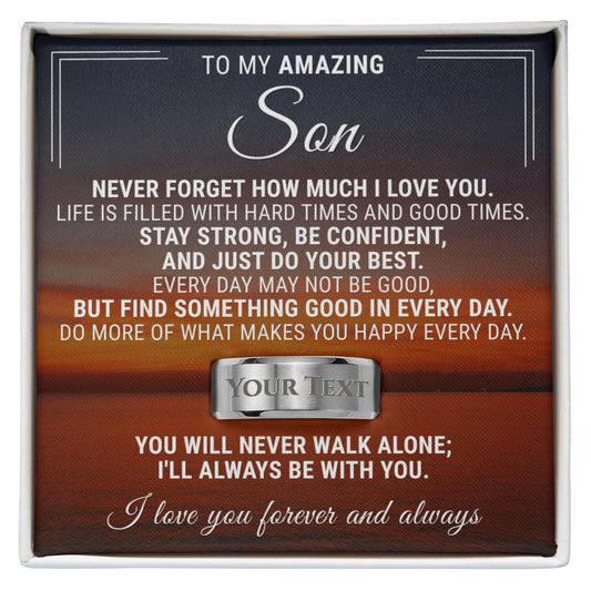 Engraved Men's Ring with Message Card - To My Son "Just Do Your Best"