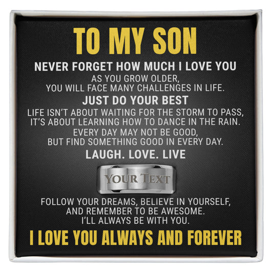 Engraved Men's Ring with Message Card - To My Dear Son "Just Do Your Best"
