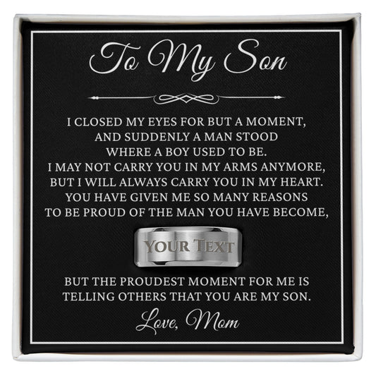 Engraved Men's Ring with Message Card - To My Son