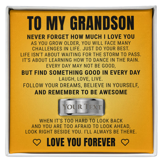 Engraved Men's Ring with Message Card - To My Grandson "Remember To Be Awesome"