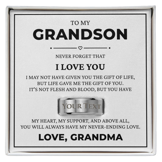 Engraved Men's Ring with Message Card - To My Grandson "I Love You"