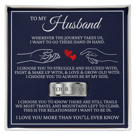 Engraved Men's Ring with Message Card - To My Husband "I Choose You"