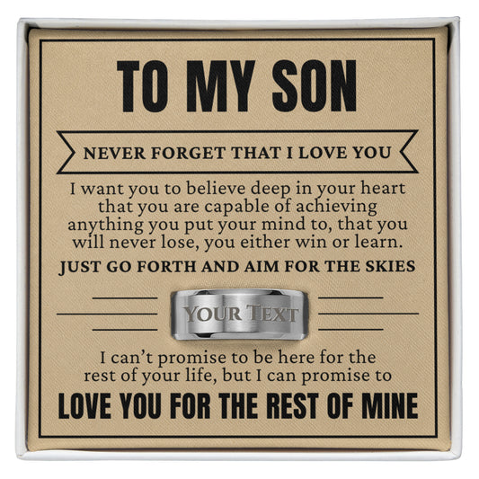 Engraved Men's Ring with Message Card - To My Son "Never Forget That I Love You"