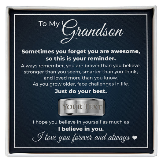 Engraved Men's Ring with Message Card - To Our Grandson "Just Do Your Best"