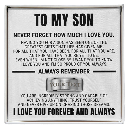 Engraved Men's Ring with Message Card - To My Son "I'm So Proud of You"