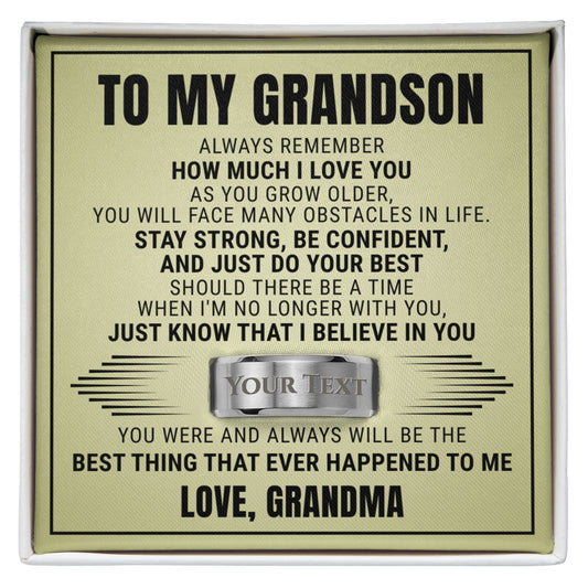 Engraved Men's Ring with Message Card - To My Grandson "Stay Strong"