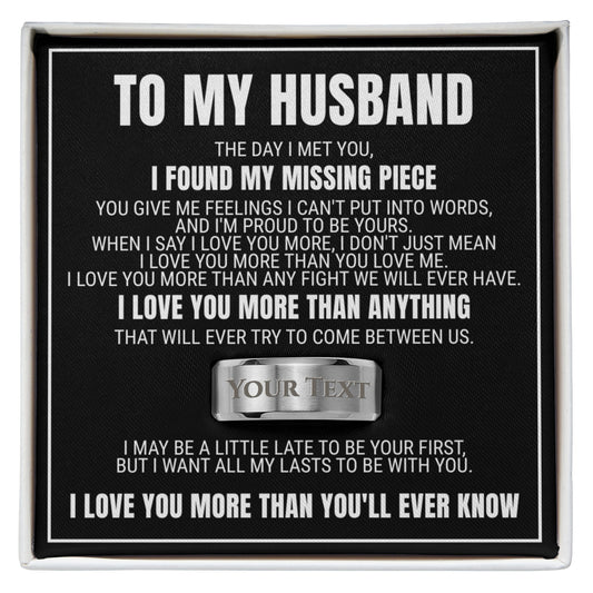 Engraved Men's Ring with Message Card - To My Husband "I Found My Missing Piece"