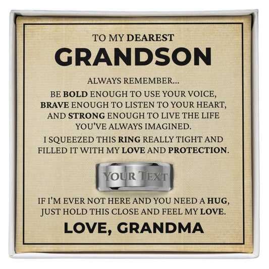 Engraved Men's Ring with Message Card - To My Grandson "Feel My Love"