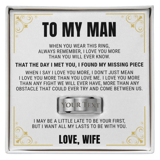 Engraved Men's Ring with Message Card - Promise Ring "I Found My Missing Piece"
