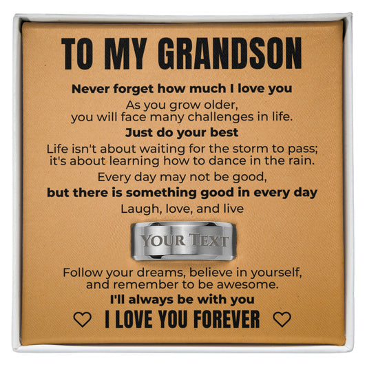 Engraved Men's Ring with Message Card - To My Grandson "Just Do You Best"