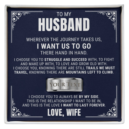 Engraved Men's Ring With Message Card - To My Husband “Always Be by My Side”