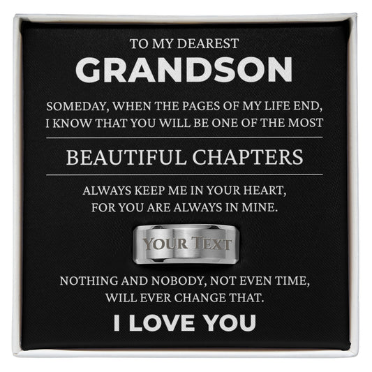 Engraved Men's Ring with Message Card - To Our Grandson "Beautiful Chapters"