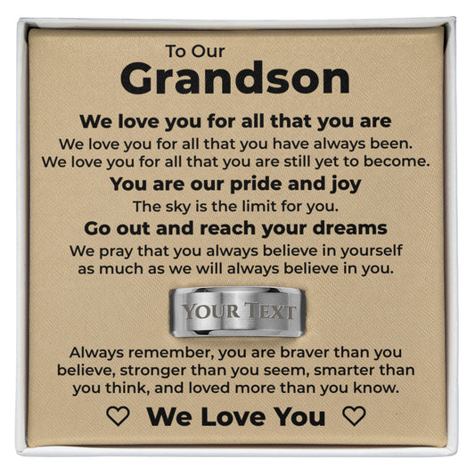 Engraved Men's Ring with Message Card - To Our Grandson "We Love You"