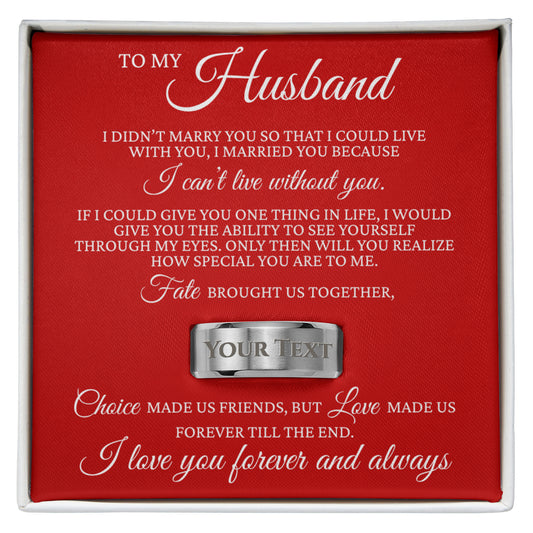 To My Husband - Engraved Men's Ring with Message Card