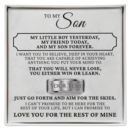 Engraved Men's Ring with Message Card - To My Son "Just Go Forth and Aim for the Skies"