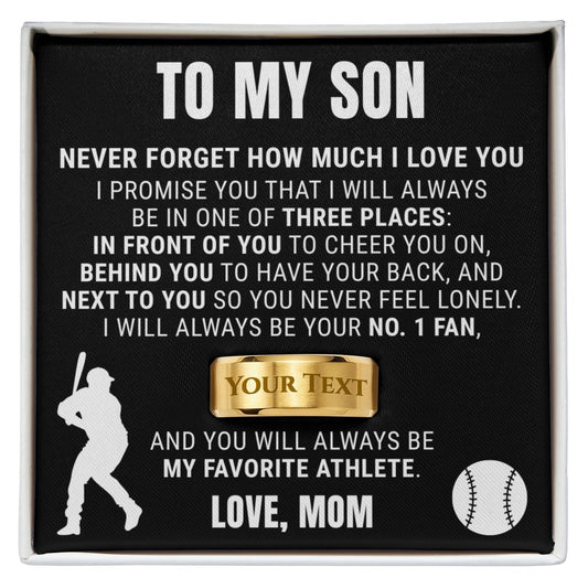 Engraved Men's Ring with Message Card - To My Son "I Will Always Be Your No. 1 Fan"