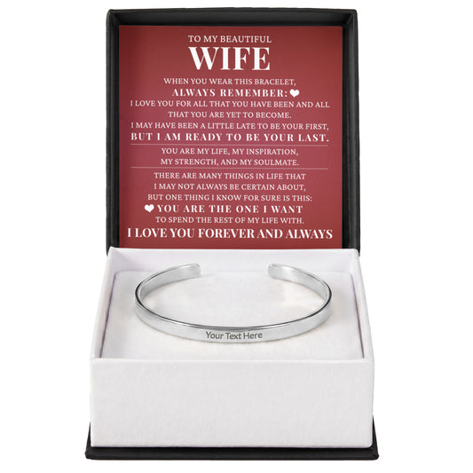 Cuff Bracelet Engraved - To My Beautiful Wife "You Are My Life"