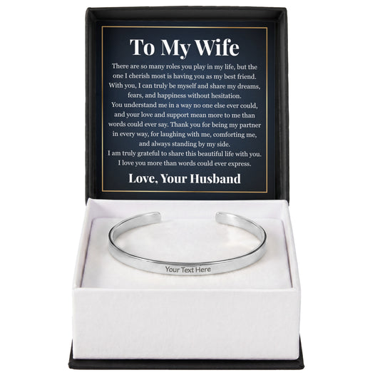 Cuff Bracelet Engraved - To My Wife "Thank You For Being My Partner"