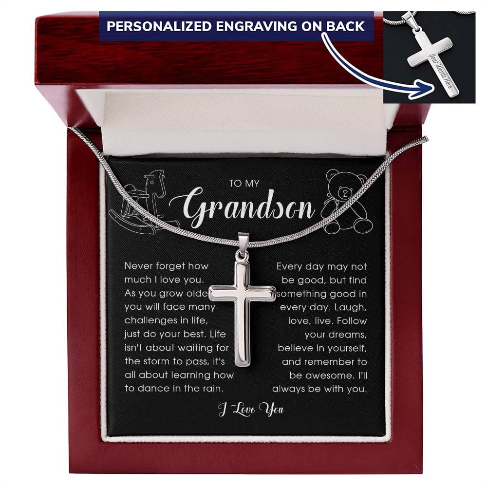 To My Grandson, Personalized Cross Necklace