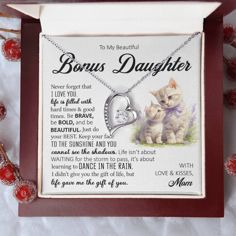 To My Beautiful Bonus Daughter, Forever Heart Necklace