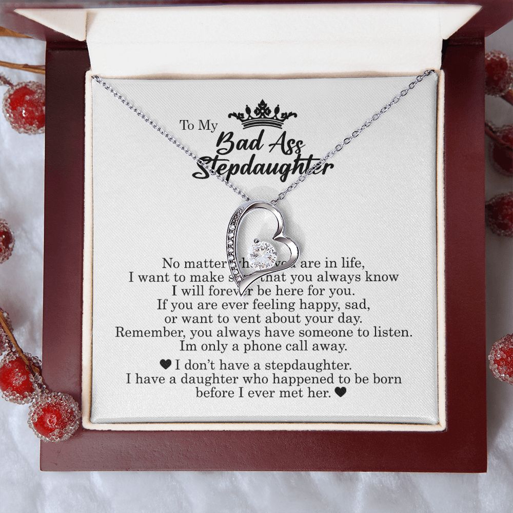 To My Badass Stepdaughter, Forever Heart Necklace