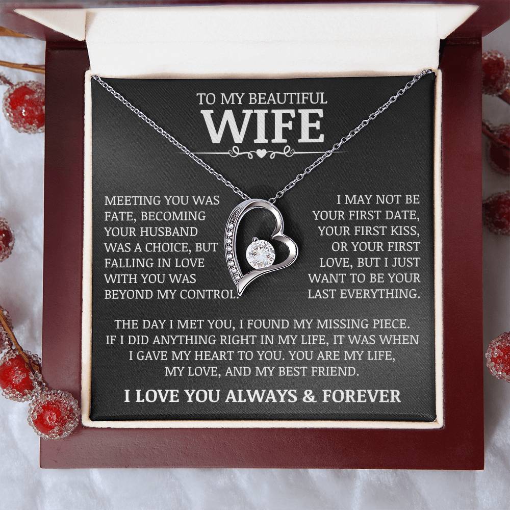 To My Beautiful Wife "Meeting You Was Fate" Forever Love Necklace