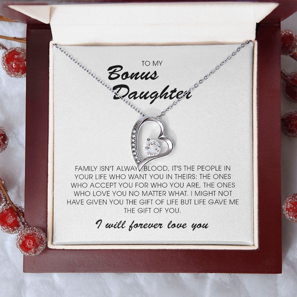 To My Bonus Daughter, Forever Heart Necklace