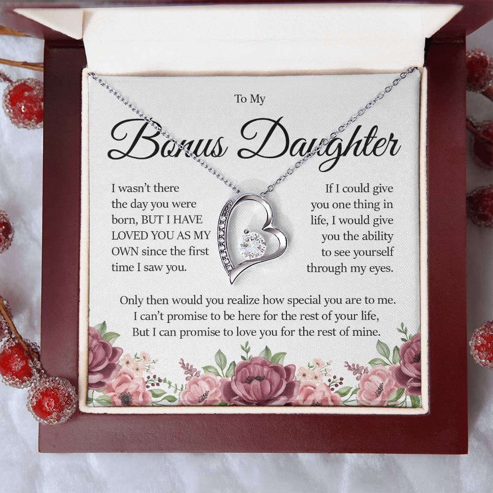 To My Bonus Daughter, Forever Heart Necklace