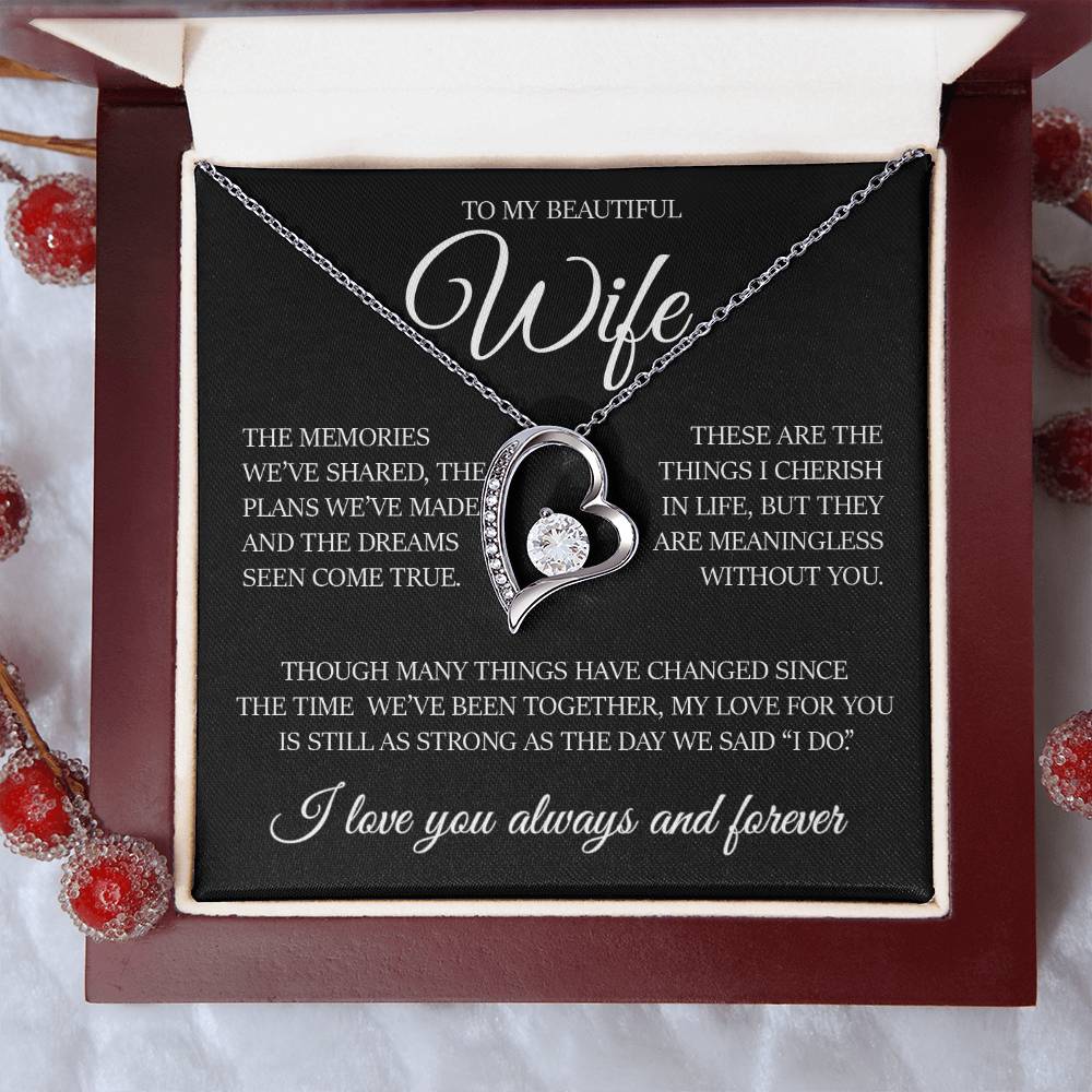 To My Beautiful Wife " Dreams Come True" Heart Necklace